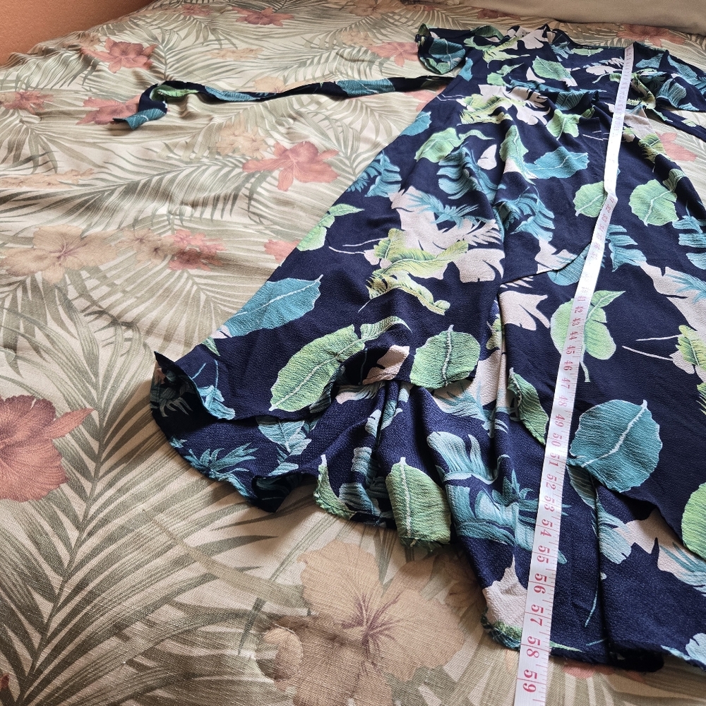 3/$25 Shein Maxi Dress Tropical Floral Short Sleeve Navy Blue Green Large - Picture 8 of 15